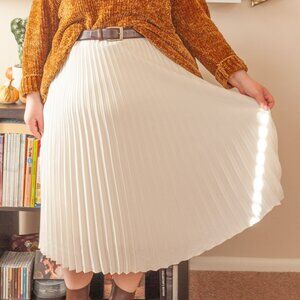 A New Day White Accordion Pleated Midi Skirt